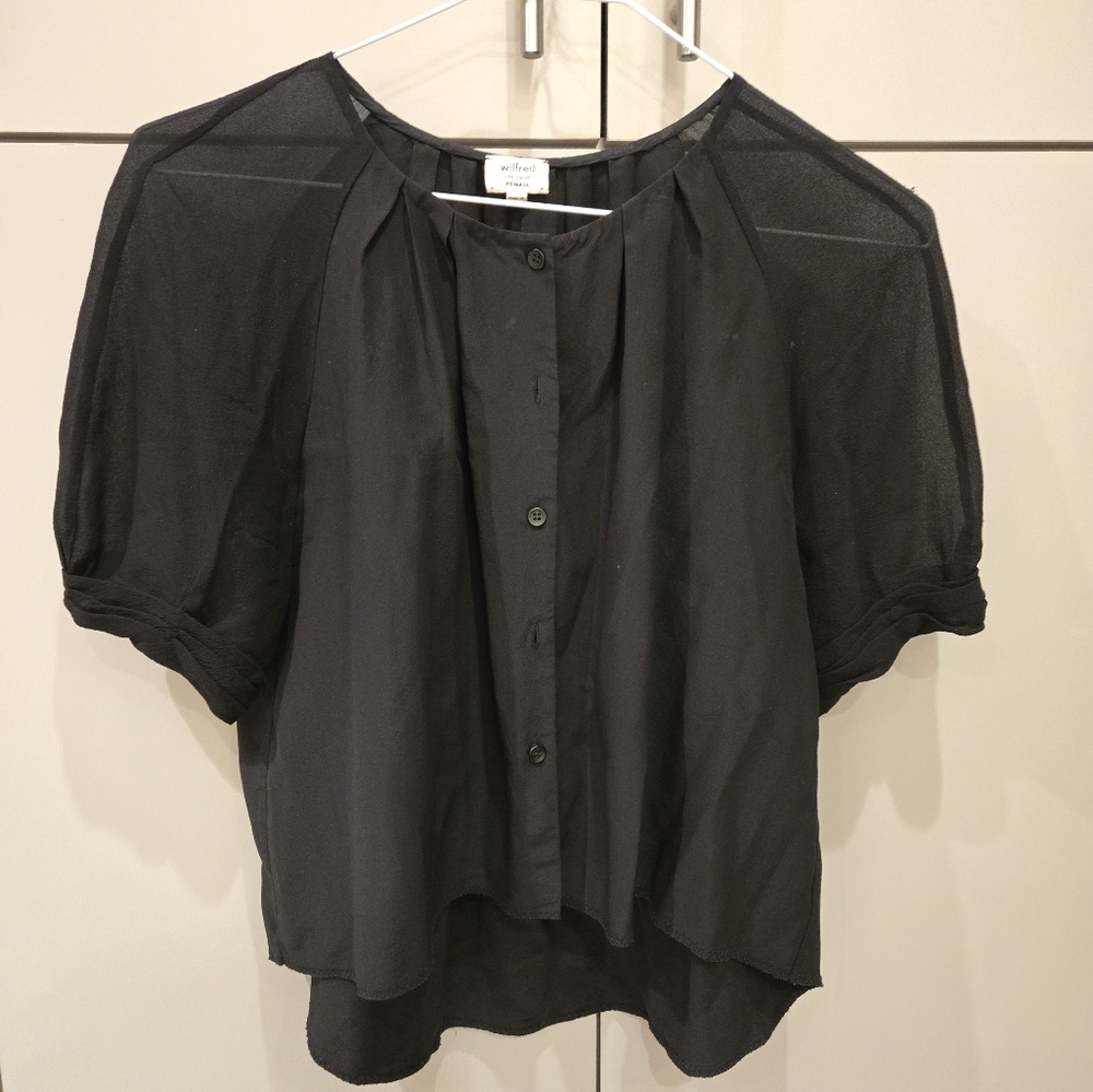 Wilfred Aritzia Black Sheer Button-Up Blouse crop